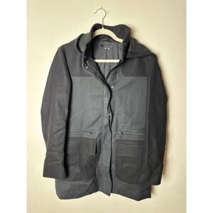 Theory Women's Wool Blend Cotton Black Hooded Coat‎ Jacket Size Small